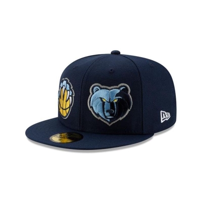 Blue Memphis Grizzlies Hat - New Era NBA Double Hit 59FIFTY Fitted Caps USA3910658